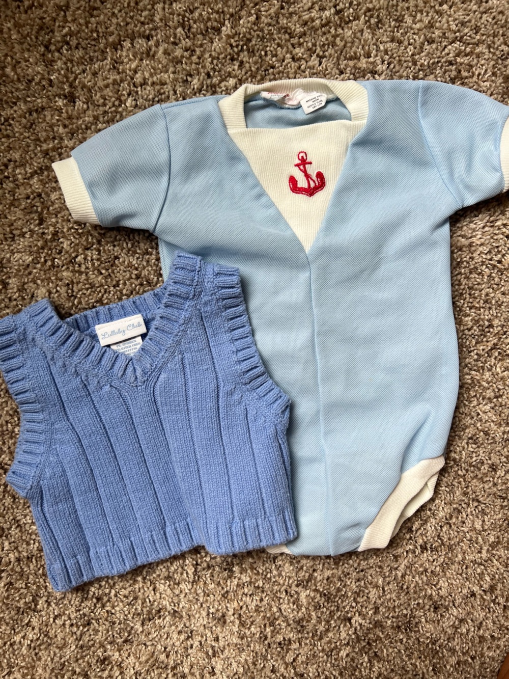 Vintage Baby Bundle Blue Knit Vest and Sailer Nautical Onesie 6 M